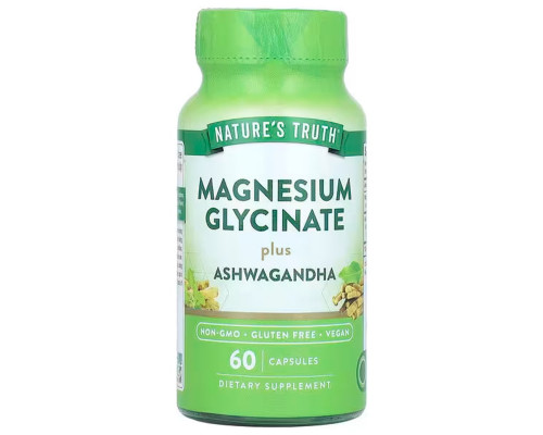 Магній гліцинат плюс ашваганда, Magnesium Glycinate Plus Ashwagandha, Nature's Truth, 60 капсул