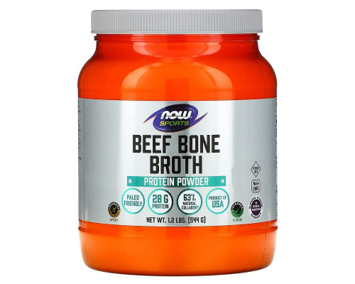 Бульйон із яловичих кісток, Beef Bone Broth, Now Foods, Sports, протеїновий порошок, 544 г
