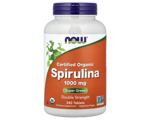 Спіруліна, Spirulina, NOW Foods, органічна, сертифікована, 1000 мг, 240 таблеток