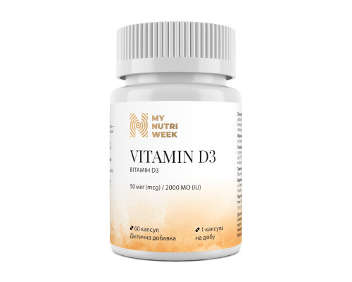 Вітамін D3, Vitamin D3, My Nutri Week, 50 мкг (2000 МО), 60 капсул
