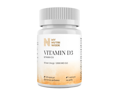 Вітамін D3, Vitamin D3, My Nutri Week, 50 мкг (2000 МО), 120 капсул