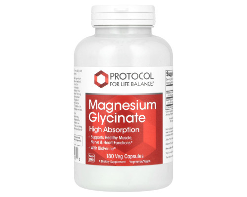 Магнію гліцинат, Magnesium Glycinate, Protocol for Life Balance, висока засвоюваність, 180 рослинних капсул