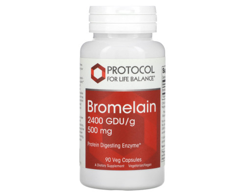 Бромелайн, Bromelain, Protocol for Life Balance, 2400 GDU/г, 500 мг, 90 рослинних капсул