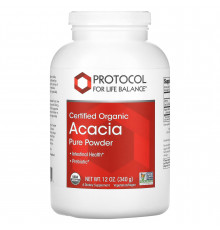 Акация, Acacia Pure Powder, Protocol for Life Balance, чистый порошок, сертифицированный органический, 340 г