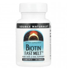 Биотин, Biotin Fast Melt, Source Naturals, 10 000 мкг, 120 таблеток