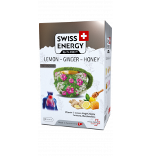 Чай від застуди, Herbal tea LEMON - GINGER - HONEY, Swiss Energy, від кашлю, болю в горлі та закладеності носа, альпійські трави, лимон, імбир та мед, 8 пакетиків