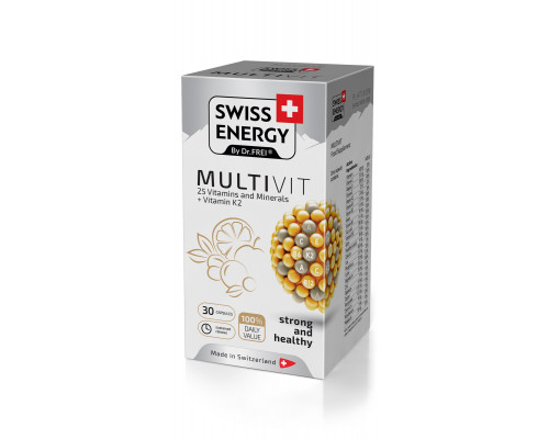 Мультивітаміни з вітаміном К2, MULTIVIT 25 Vitamins and Minerals+Vitamin K2, Swiss Energy, 25 вітамінів та мінералів, 30 капсул