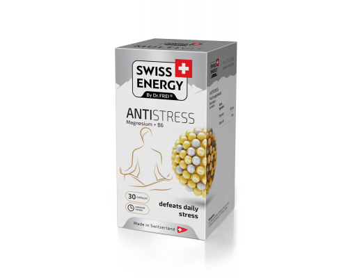 Анти-стрес, ANTISTRESS Magnesium+B6, Swiss Energy, магній та вітамін В6, 30 капсул