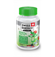 Здоров'я кісток та зубів, для дітей від 3 років, BONES & TEETH Vitamins K2, D3, Calcium, Swiss Energy, без цукру, 60 жувальних цукерок
