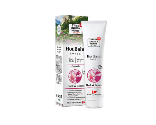 Бальзам зігріваючий, Herbs Hot Balm Forte Back & Joints, Swiss Energy, швейцарські трави, вітаміни, капсаїцин, 75 мл