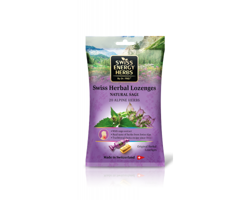 Льодяники від застуди, Herbal Lozenges Bag 20 herbs + Sage, Swiss Energy, від кашлю, болю в горлі та закладеності носа, 20 альпійських трав і шавлії, 12 трав'яних льодяників (55 г)