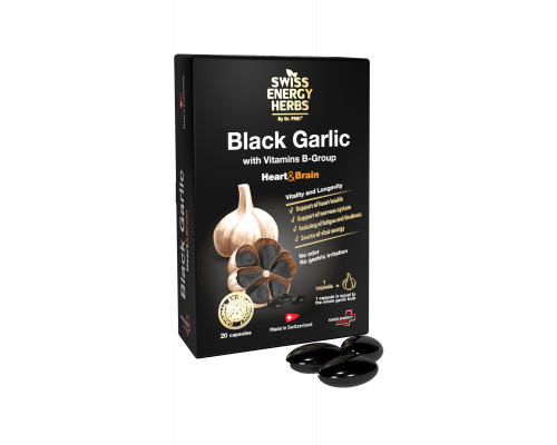 Чорний часник, Herbs BLACK GARLIC with Vitamins B-Group, Swiss Energy, з вітамінами групи В, 20 капсул