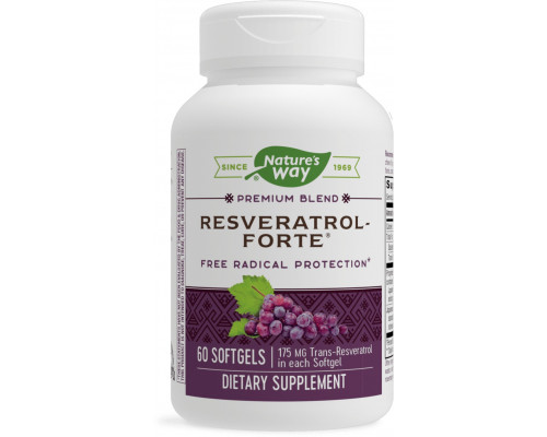 Ресвератрол-Форте, Resveratrol~Forte, Nature's Way, 175 мг, 60 гелевих капсул
