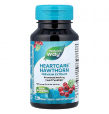 Боярышник,  Hawthorn, Nature's Way, экстракт, 160 мг, 120 веганских таблеток (80 мг на таблетку)