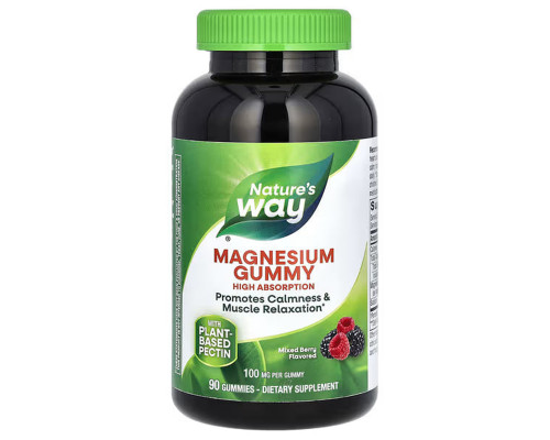 Магній цитрат, Magnesium Gummy, Nature's Way, зі смаком ягід, 100 мг, 90 жувальних цукерок