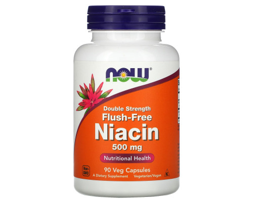 Ніацин (Вітамін В3), Flush-Free Niacin, Now Foods, подвійна концентрація, 500 мг, 90 вегетаріанських капсул