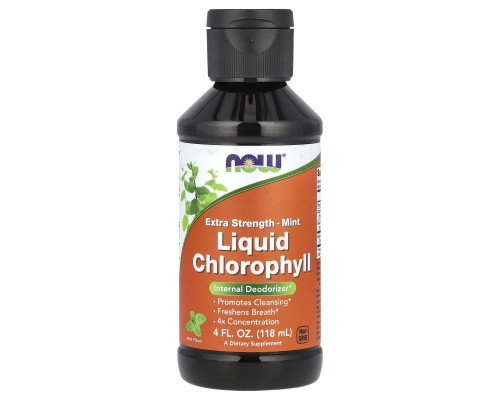 Хлорофіл рідкий, Liquid Chlorophyll, NOW Foods, екстра-сила, смак м'яти, 118 мл