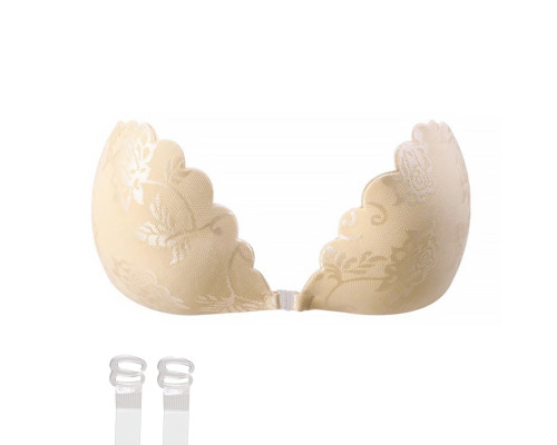 Бюстгальтер-невидимка Fly Bra G00D89 с эффектом Рush Up без бретелей кружевной лиф Бежевый D