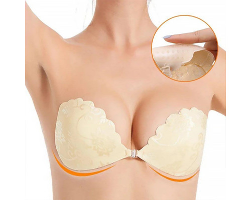 Бюстгальтер-невидимка Fly Bra G00D89 с эффектом Рush Up без бретелей кружевной лиф Бежевый D