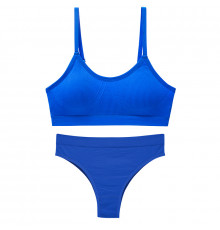 Бесшовный комплект женского белья в рубчик трусы и топ 0202# Синий L 80 ABC