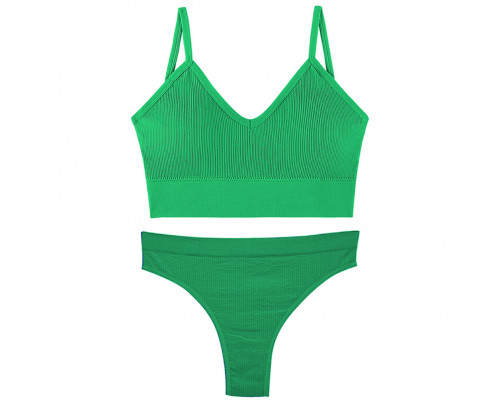 Бесшовный комплект женского белья в рубчик трусы и топ 1608# Лесной зеленый L 80 ABC