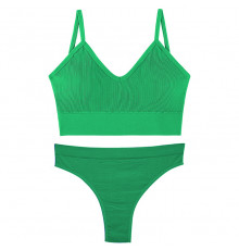 Бесшовный комплект женского белья в рубчик трусы и топ 1608# Лесной зеленый M 70/75 ABC