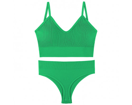 Бесшовный комплект женского белья в рубчик трусы и топ 1608# Лесной зеленый M 70/75 ABC