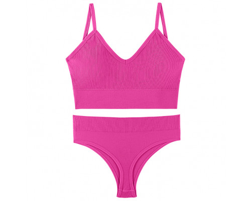 Бесшовный комплект женского белья в рубчик трусы и топ 1608# Розовый электрик L 80 ABC