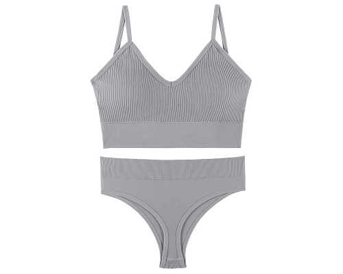 Бесшовный комплект женского белья в рубчик трусы и топ 1608# Серый L 80 ABC
