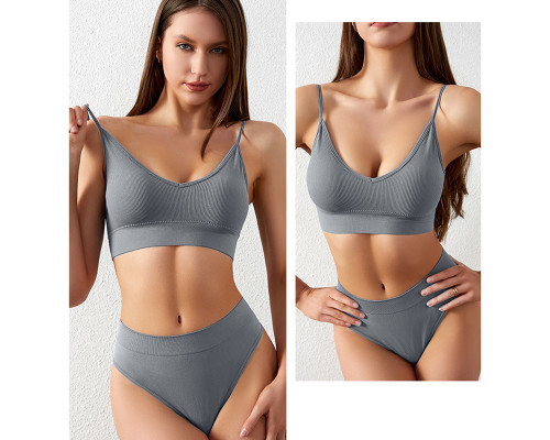 Бесшовный комплект женского белья в рубчик трусы и топ 1608# Серый L 80 ABC