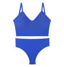 Бесшовный комплект женского белья в рубчик трусы и топ 1608# Синий L 80 ABC