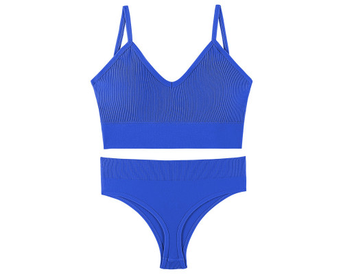 Бесшовный комплект женского белья в рубчик трусы и топ 1608# Синий L 80 ABC