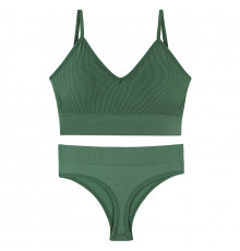 Бесшовный комплект женского белья в рубчик трусы и топ 1608# Хаки M 70/75 ABC