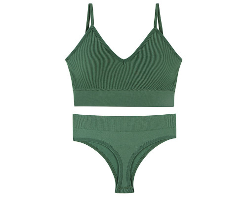 Бесшовный комплект женского белья в рубчик трусы и топ 1608# Хаки XL 85 ABC