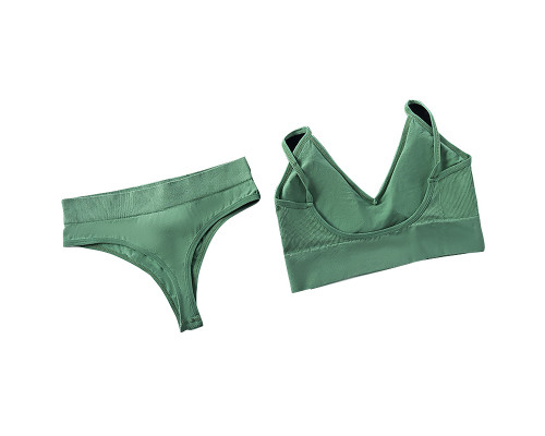 Бесшовный комплект женского белья в рубчик трусы и топ 1608# Хаки XL 85 ABC