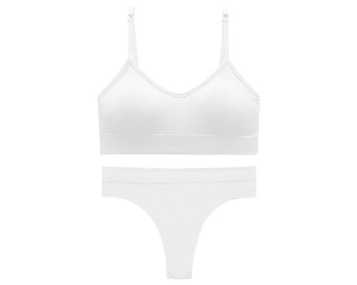 Бесшовный комплект женского белья в текстуре косичка трусы и топ 6608# Белый L