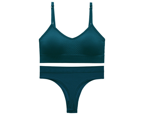 Бесшовный комплект женского белья в текстуре косичка трусы и топ 6608# Изумрудный L