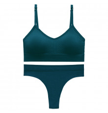 Бесшовный комплект женского белья в текстуре косичка трусы и топ 6608# Изумрудный S