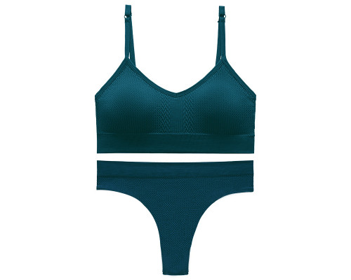 Бесшовный комплект женского белья в текстуре косичка трусы и топ 6608# Изумрудный S