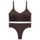 Бесшовный комплект женского белья в текстуре косичка трусы и топ 6608# Коричневый L