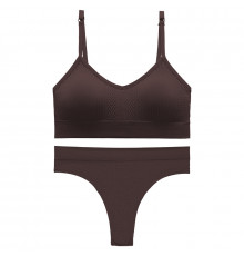 Бесшовный комплект женского белья в текстуре косичка трусы и топ 6608# Коричневый M