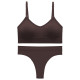 Бесшовный комплект женского белья в текстуре косичка трусы и топ 6608# Коричневый S