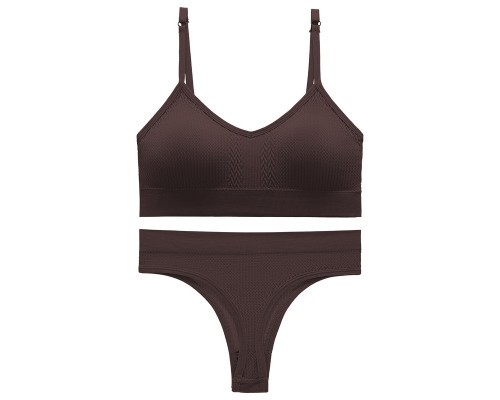 Бесшовный комплект женского белья в текстуре косичка трусы и топ 6608# Коричневый S