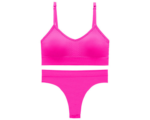 Бесшовный комплект женского белья в текстуре косичка трусы и топ 6608# Розовый электрик S