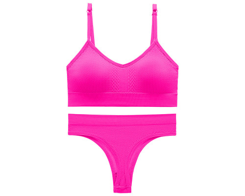 Бесшовный комплект женского белья в текстуре косичка трусы и топ 6608# Розовый электрик S