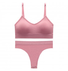 Бесшовный комплект женского белья в текстуре косичка трусы и топ 6608# Розовый L