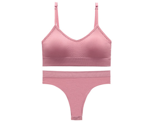 Бесшовный комплект женского белья в текстуре косичка трусы и топ 6608# Розовый M