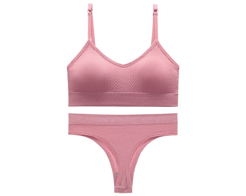 Бесшовный комплект женского белья в текстуре косичка трусы и топ 6608# Розовый M