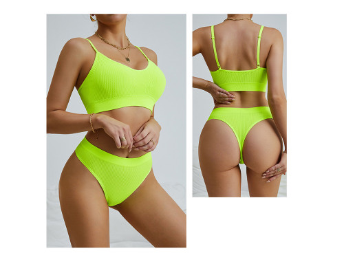 Бесшовный комплект женского белья в текстуре косичка трусы и топ 6608# Яркий Лайм L