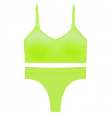 Бесшовный комплект женского белья в текстуре косичка трусы и топ 6608# Яркий Лайм M